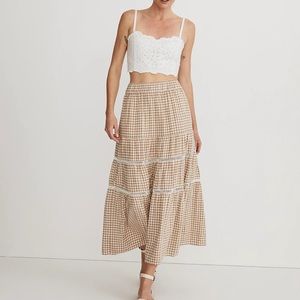 NWT Linen-Blend Eyelet-Trim Tiered Maxi Skirt